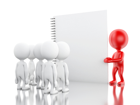 3d renderer image. White people and red leadership with a notepad. Success and business concept. Isolated white background.の写真素材