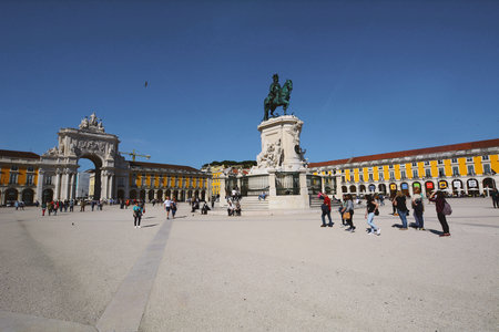 LISBON, PORTUGAL - MARCH 29: The Commerce square (Praca do Comercio) on March 29, 2017 in Lisbon, Portugal.のeditorial素材