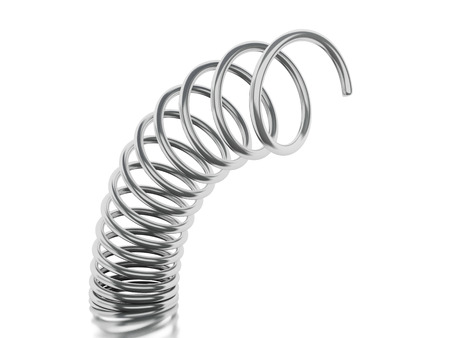 3d illustration. Metal steel spring moving. Isolated white backgroundの写真素材