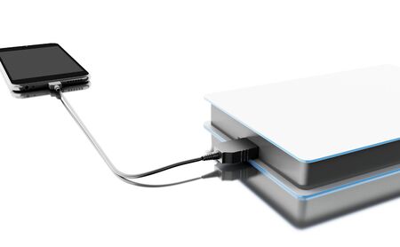 3d illustration. Portable external hard disk drive with Smartphone. Data storage concept