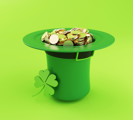 3d illustration. St. Patrick's day green hat with gold coins.の写真素材