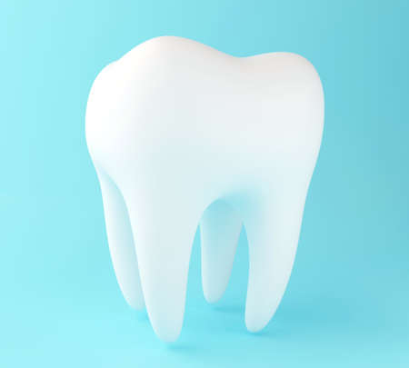 3d illustration. Tooth on blue background. Dental, medicine and health concept.