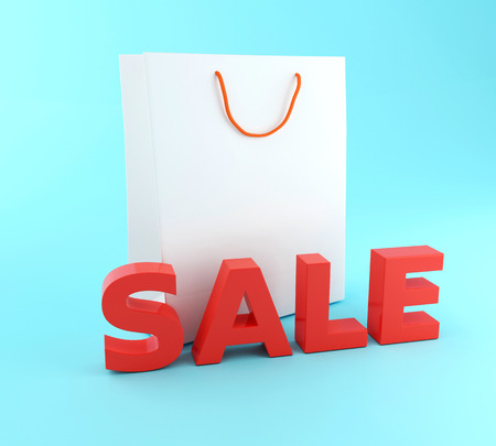 3d renderer illustration. Empty Shopping Bag with sale word. Sale concept.の写真素材