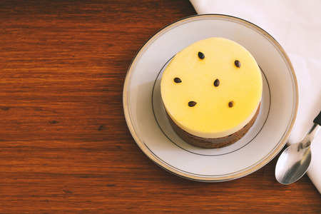 Top view of Fresh passion fruit on wooden background. Delicious food concept.