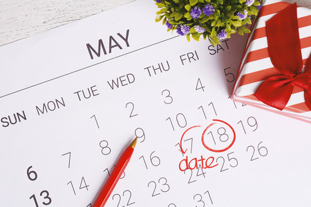 May calendar with gift box. Date Night, love concept.の写真素材