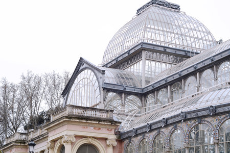 Facade of crystal palace in Madrid, Spain.