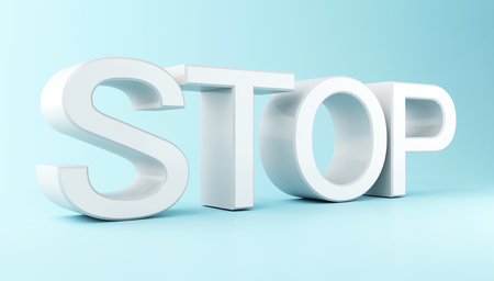 3d illustration. Word Stop on blue background.の写真素材