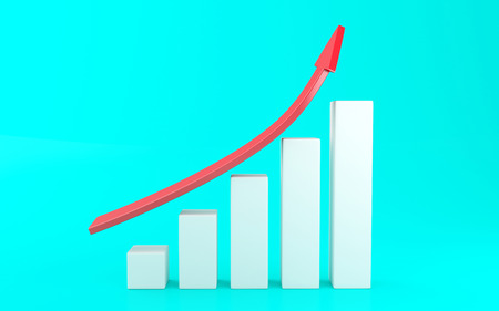 3d illustration. Business graph with red arrow on blue background. Business success concept.
