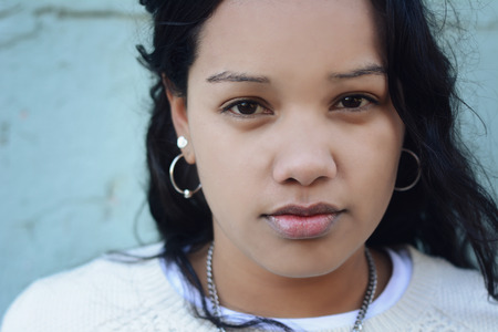 Portrait of a young beautiful woman in the street. Outdoors.の写真素材
