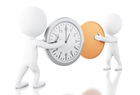 3d illustration. White people with alarm clock and money. Time is money. Business Finance and Money...