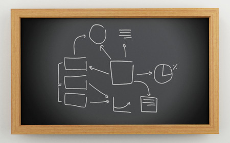 3d illustration. Blackboard with business sketch. Idea and business concept.