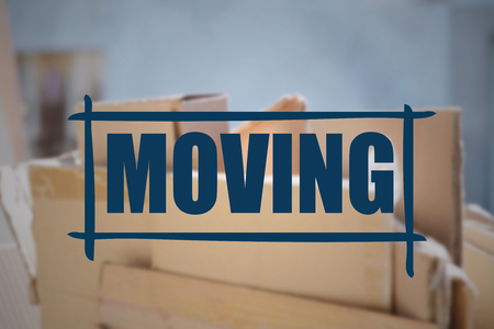 Several cardboard boxes with focus onの写真素材