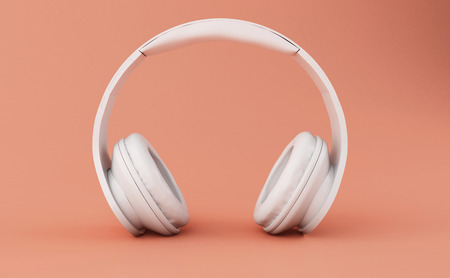 3d illustration. White headphones on a pink Background.の写真素材