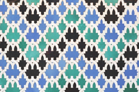 Close-up of a ceramic tile in Royal Alcazars. Seville, Spain