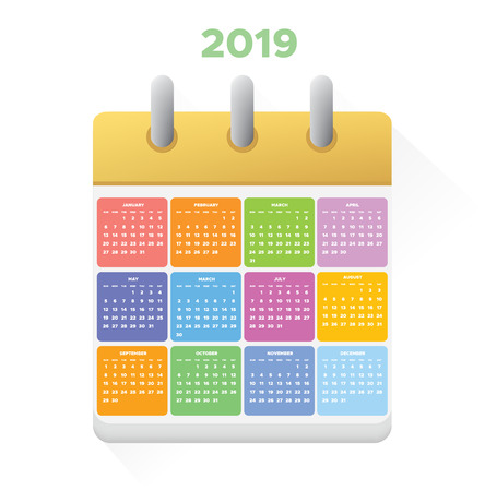 Calendar 2019,  Week starts from Sunday. Vector illustration.のイラスト素材