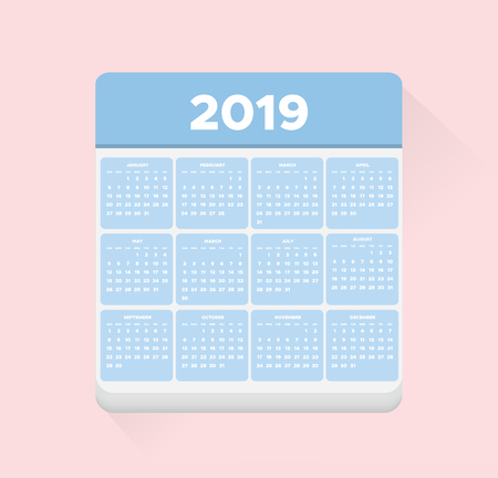 Calendar 2019,  Week starts from Sunday. Vector illustration.のイラスト素材