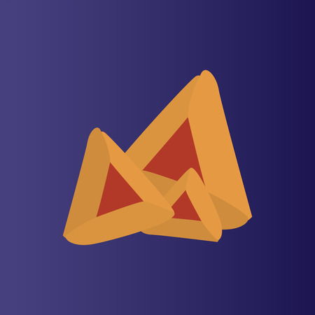 Vector illustration. Flat icon of hamantaschen cookies for Purim festival. Jewish religion concept