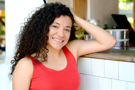 Portrait of young beautiful woman smiling.の写真素材