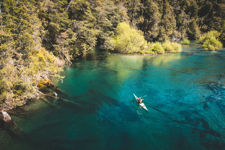 A kayaker on a beautiful lake. Water sport and recreation concept.の写真素材