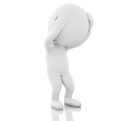 3d renderer illustration. White people with headache. Stress concept Isolated white backgroundの写真素材