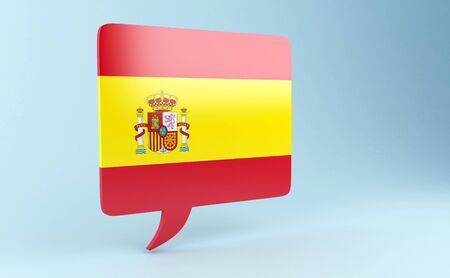 3d illustration. Bubble speech with spain flag. Learning languages and translate conceptの写真素材