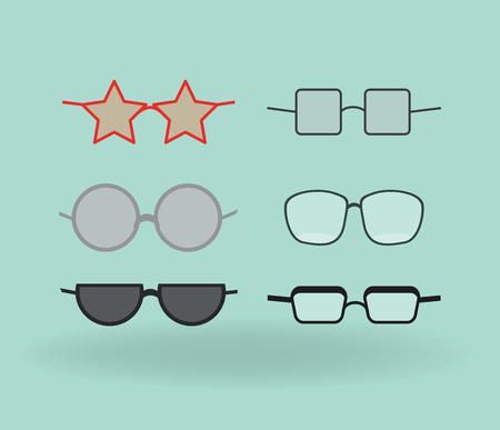 Vector illustration. Set of different types of eyeglasses with different shapes.のイラスト素材