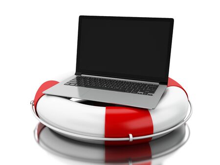 Lifeguard with laptop.  Online help, support concept. 3d illustrationの写真素材