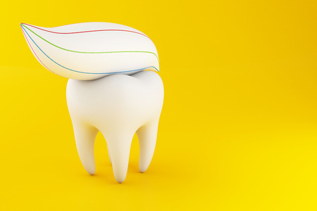 3D Illustration. Tooth with toothpaste. dental hygiene and health concept.の写真素材