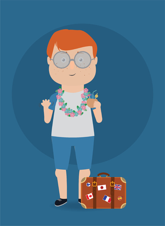 Vector illustration of man with suitcase. Travel concept.のイラスト素材