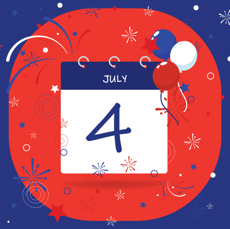 Vector illustration. Calendar of 4th July with shadow. Independence Day conceptのイラスト素材