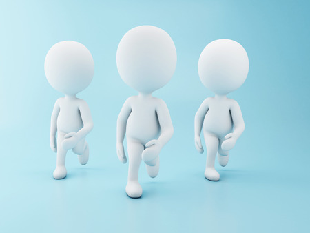 3d illustration. White people running on blue background. Sports concept.の写真素材