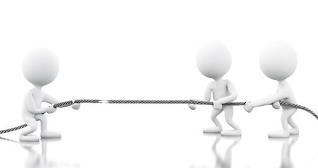 3d renderer illustration. White people pulling the rope. Team work concept. Isolated white background.の写真素材