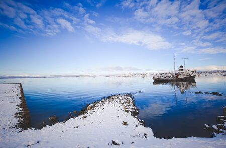 The port of Ushuaia in winter, Tierra del Fuego, Argentina, Patagonia.