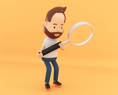 3d illustration. People examines through a magnifying glass.の写真素材