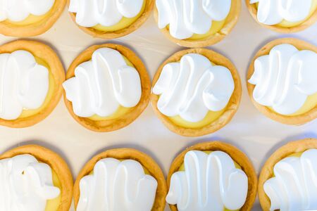 Close up to delicious mini lemon pie cakes. Food concept.