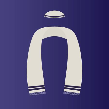 Vector illustration. Flat icon of Kippah with Tallit (jewish ritual objects). Religion conceptの写真素材