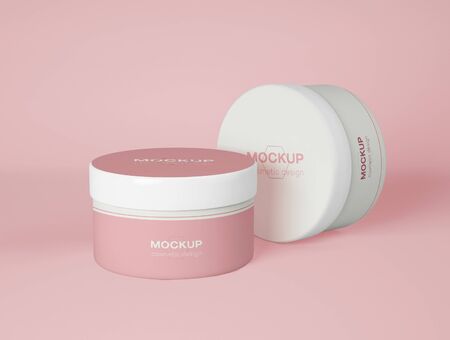 3D Illustration. Mockup of skincare cream bottle packaging against pink background. Beauty, spa and cosmetics concept.の写真素材