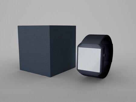 3D Illustration. Smart watch with blank white screen on isolated background. Technology and screen...