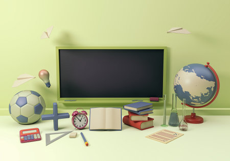 3D Illustration. School supplies and items. Back to school.の写真素材