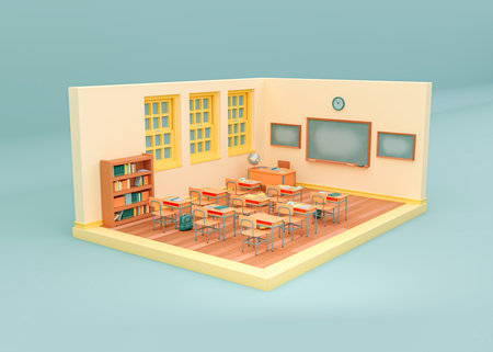 3D Illustration. Empty school classroom.の写真素材