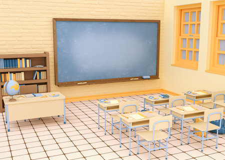 3D Illustration. Empty school classroom.の写真素材