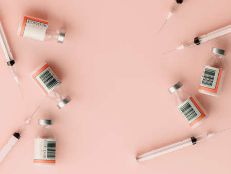 3D Illustration. vaccine bottles with syringes.の写真素材