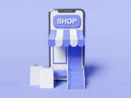 3D Illustration. Smartphone with a store on screen.の写真素材