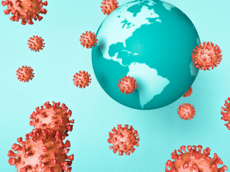 3D Illustration. Coronavirus virus cell around globe earth.