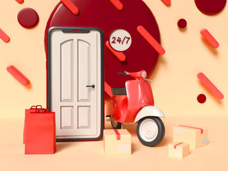 3D Illustration. Online shopping and delivery service concept.