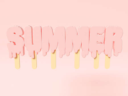 3d Summer text with ice cream.