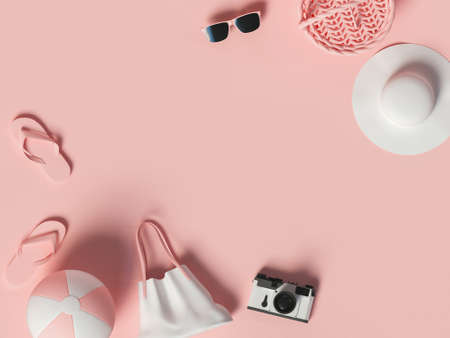 3d Top view with beach accessories.