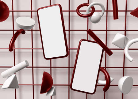 3D Illustration. Two smartphones with blank white screen.の写真素材