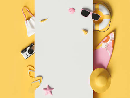 3d Blank banner with Beach elements