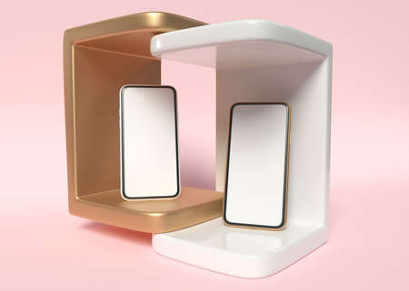 3D Illustration. Two smartphones with blank screens.